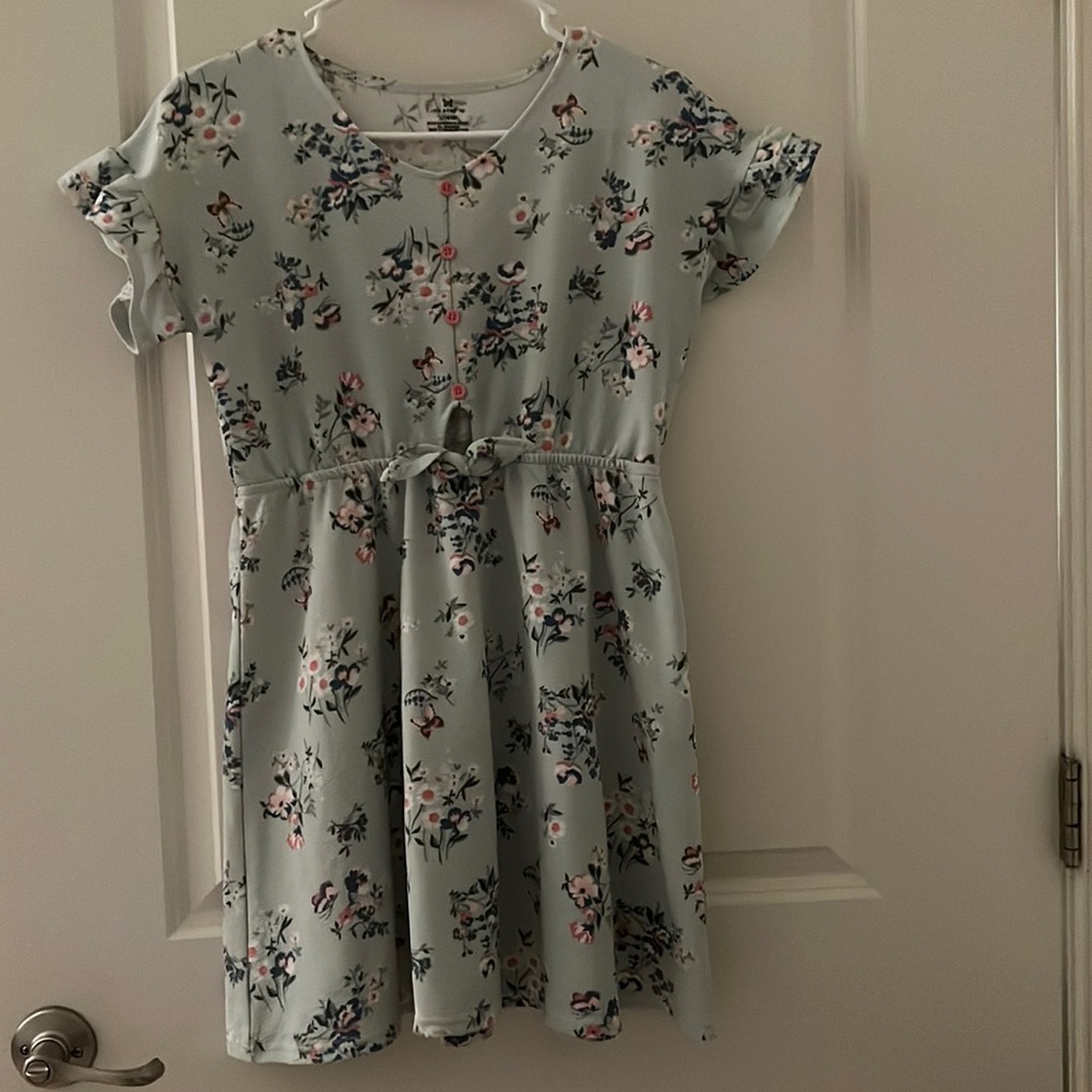 Teal color dress with flowers size L (10/12)